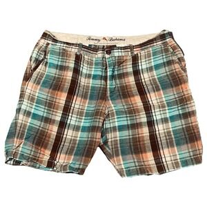 Tommy‎ Bahama Men's Shorts 40 Linen Tencel Preppy Plaid Chino Beach Travel Vacay
